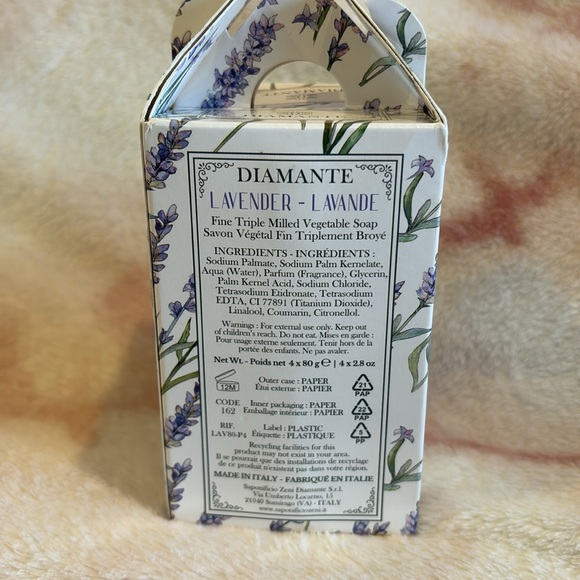 Diamante Scented Lavender Italian Vegitable Rapped Hand Soaps NWT Boxd 4x2.8oz - Picture 6 of 16